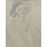 Vera Bassett (British, 1912-1997), woman in a hat smoking, signed u.r., pencil and watercolour, 40