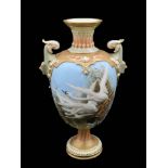 Charles Baldwyn for Royal Worcester, a swan painted vase