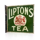 A double sided Lipton's Tea advertising sign, in green and white, 30.5cm x 30.5cm