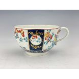 A Worcester polychrome teacup, square mark, circa 1768, Rich Queen's pattern, four Kakiemon