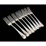 A matched set of eight George V silver dessert forks, Mappin and Webb, London 1918 and 1919