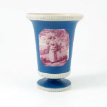 A Copeland Spode style pedestal vase, circa 1860, trumpet form, with puce printed decoration
