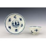 A Worcester blue and white tea bowl and saucer