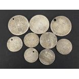 British silver coins, Charles II, Threepence 1673, Fourpence 1677, 1683, 1684, 16*9; James II