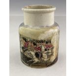 A 19th century Prattware meat paste pot, circa 1850, shouldered cylindrical form, polychrome printed