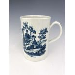 A Worcester blue and white transfer printed mug, crescent mark, circa 1770, decorated with La