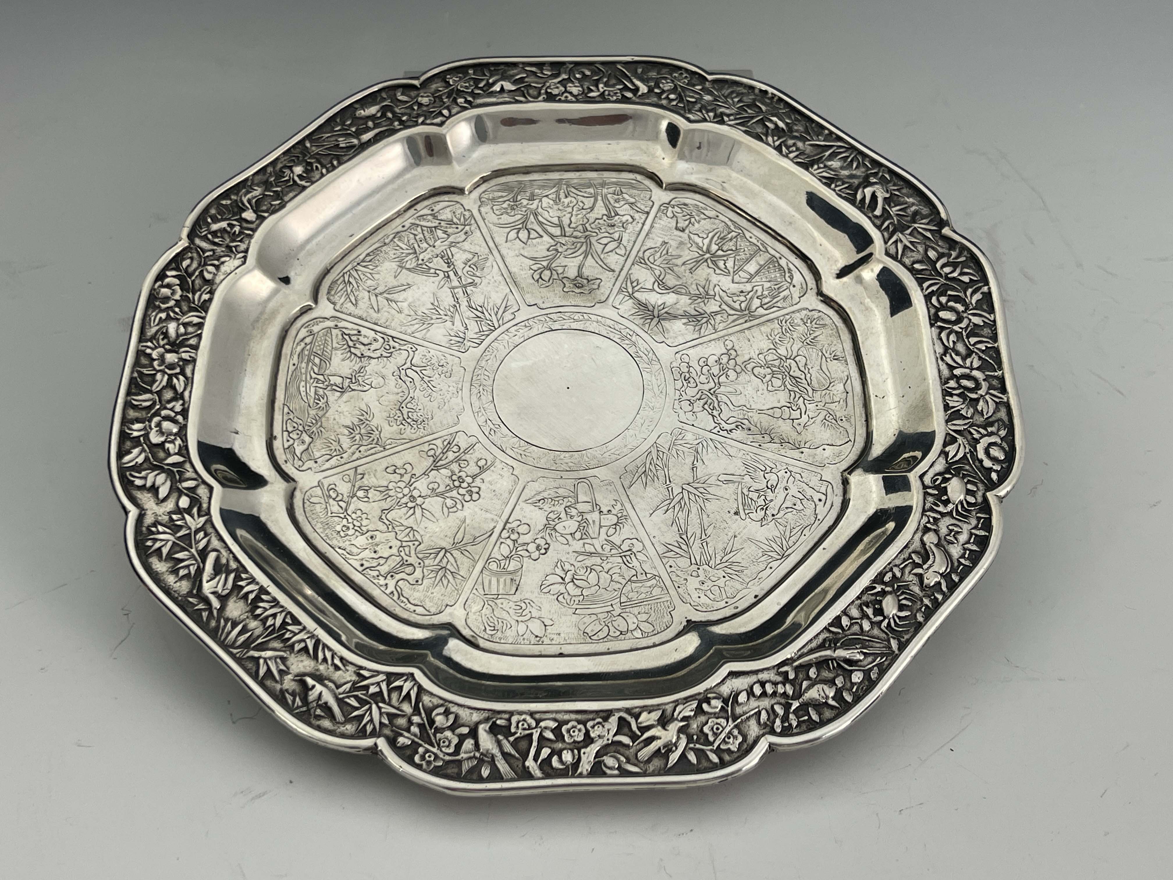 A Chinese silver waiter, lobed octagonal form