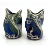 Eugene Baudin (attributed), a pair of silver overlay art pottery vases