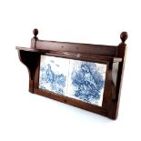 A mahogany Aesthetic Movement wall mounted hall shelf, circa 1880, ring turned finials, inset twin