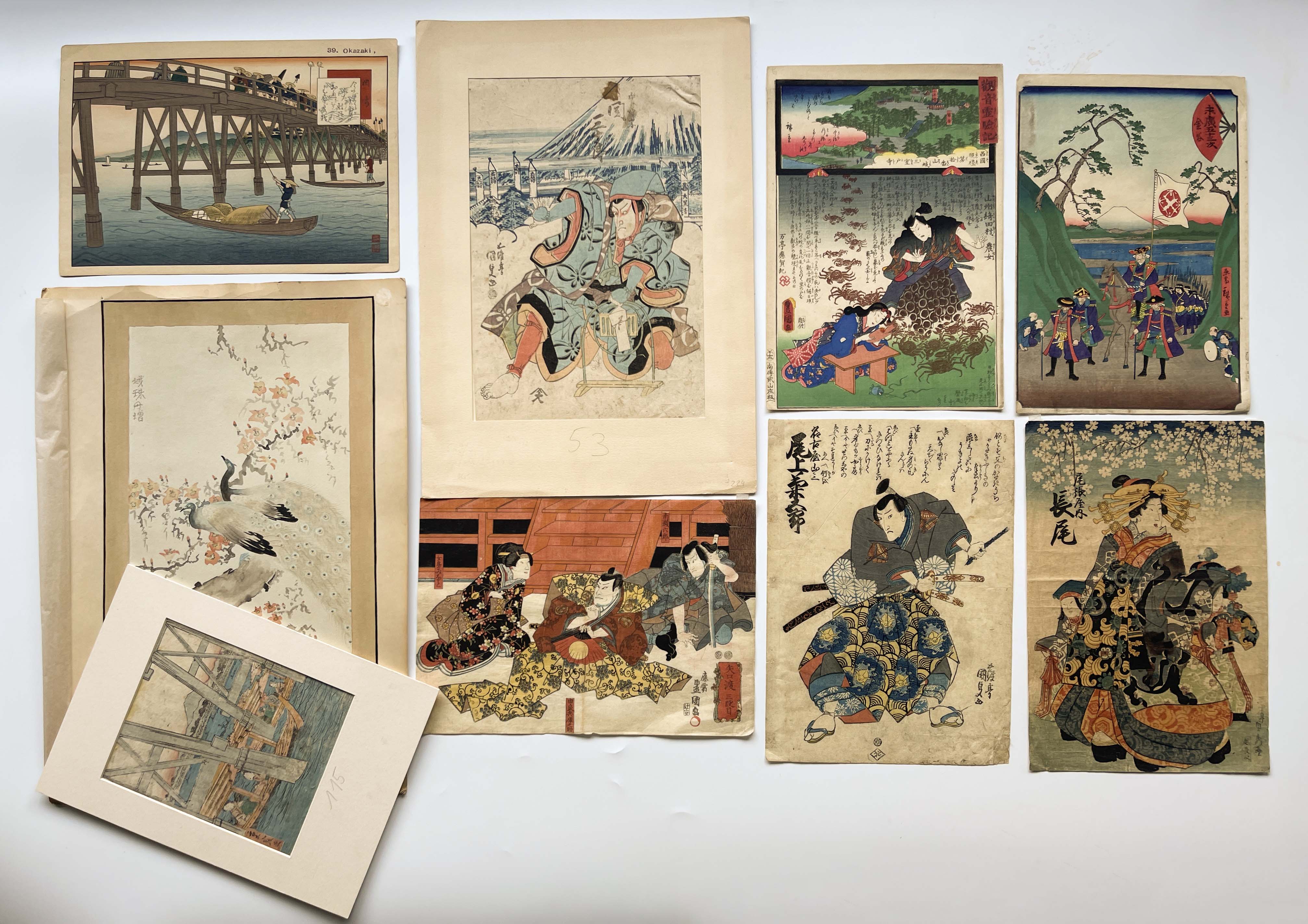 Japanese woodcut prints, a collection of assorted colour woodcut prints, to include works after