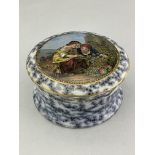 A Prattware pot lid and base, circa 1850, polychrome printed decoration, after Murillo Pinx, The