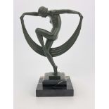 Marcel Bouraine for Max Le Verrier, Scarf Dancer, a green patinated art metal figure