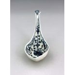A Worcester blue and white pierced rice spoon, circa 1775, Maltese Cross Flower pattern, relief