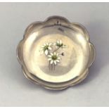 An Edwardian silver and enamelled dish, Charles S Green & Co, Birmingham 1910, petal form with