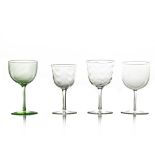 Harry Powell for James Powell and Sons, Whitefriars, four Arts and Crafts wine glasses