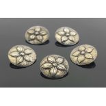 Keswick School of Industrial Arts, a set of five Arts and Crafts silver buttons
