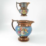 Two 19th century Copper lustre jugs, baluster footed form