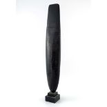 Peter Hayes (b.1946), a raku sculpture on polished slate base, totem form, textured black finish
