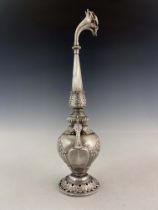 A white metal water sprinkler, twin handled baluster form