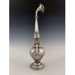 A white metal water sprinkler, twin handled baluster form