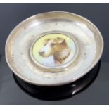 Albert Shuck for Royal Worcester, a dog painted plaque set silver dish