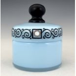 A Secessionist enamelled glass box and cover, circa 1910, cylindrical form, cased blue opaque