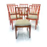 Set of six Scandinavian modernist dining chairs, stained blonde wood, each with three wishbone