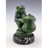 Max Le Verrier, an Art Deco patinated art metal Monkey inkwell