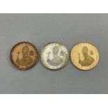 Vatican City, Millennium 2000 18ct gold, silver and bronze 3-coin set of Pope John Paul II, in the