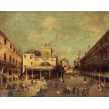 Manner of Canaletto, San Giacomo di Rialto, Venice, oil on canvas, 20 by 25cm, gilt frame