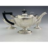 Royal Navy interest, an Edwardian three piece tea set, Marks & Cohen, Birmingham 1905,
