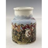 A 19th century Prattware meat paste pot, circa 1850, shouldered cylindrical form, polychrome printed