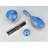 George V silver and enamelled dressing table items, A E Sturge, Birmingham 1926/27