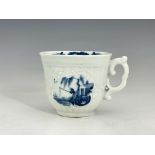 A Worcester blue and white relief moulded coffee cup