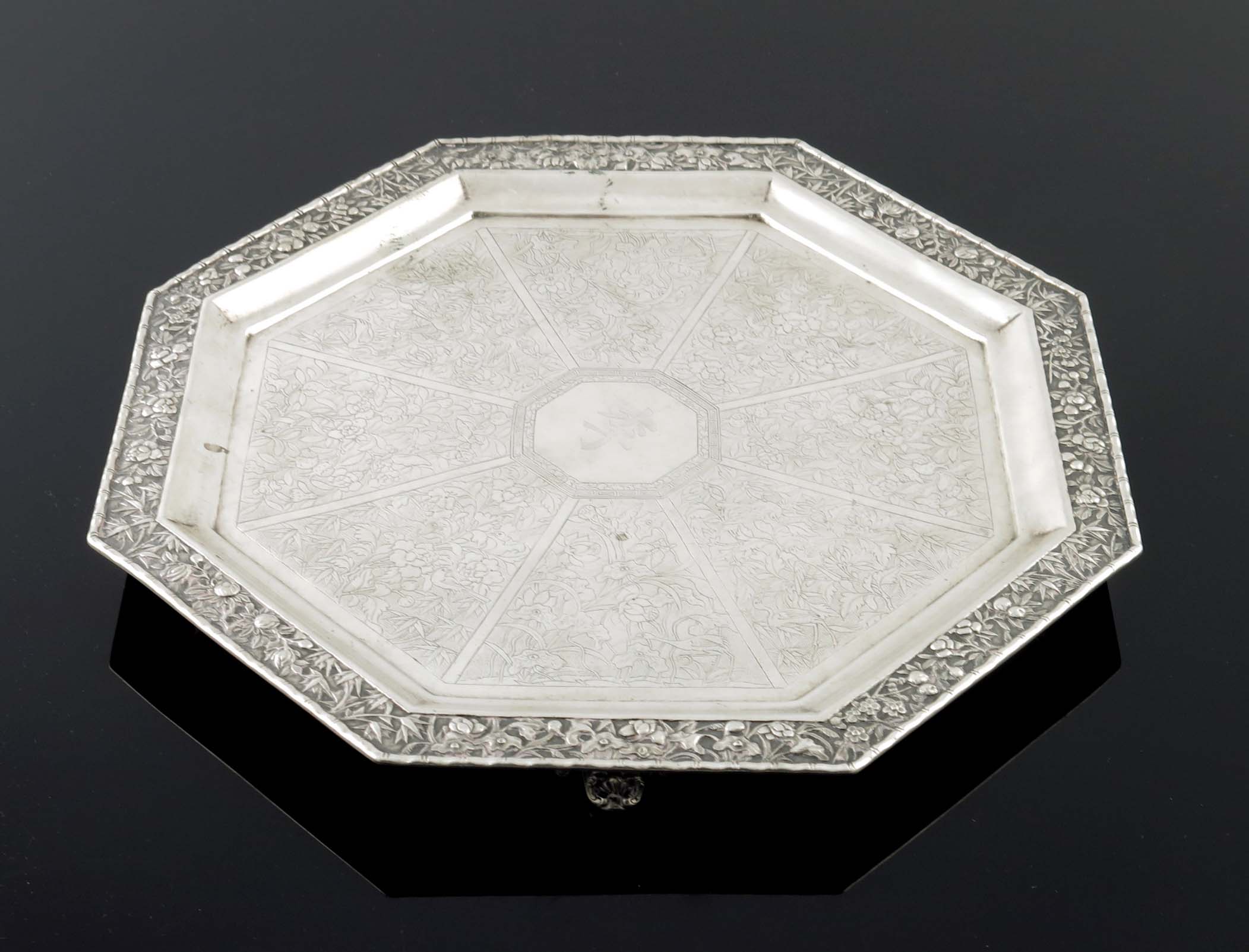 A Chinese silver tray, octabonal form