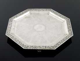 A Chinese silver tray, octabonal form