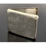 Chinese white cigarette case, square curved form
