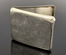Chinese white cigarette case, square curved form