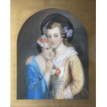 European School (19th century), Portrait of Two Young Ladies, pastel, 85 by 68cm, framed