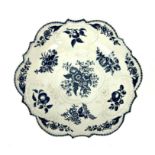 A Worcester blue and white relief moulded shell cartouche bowl