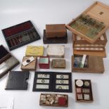 Assorted laboratory glass specimen slides and related accessories, printed and written labels,