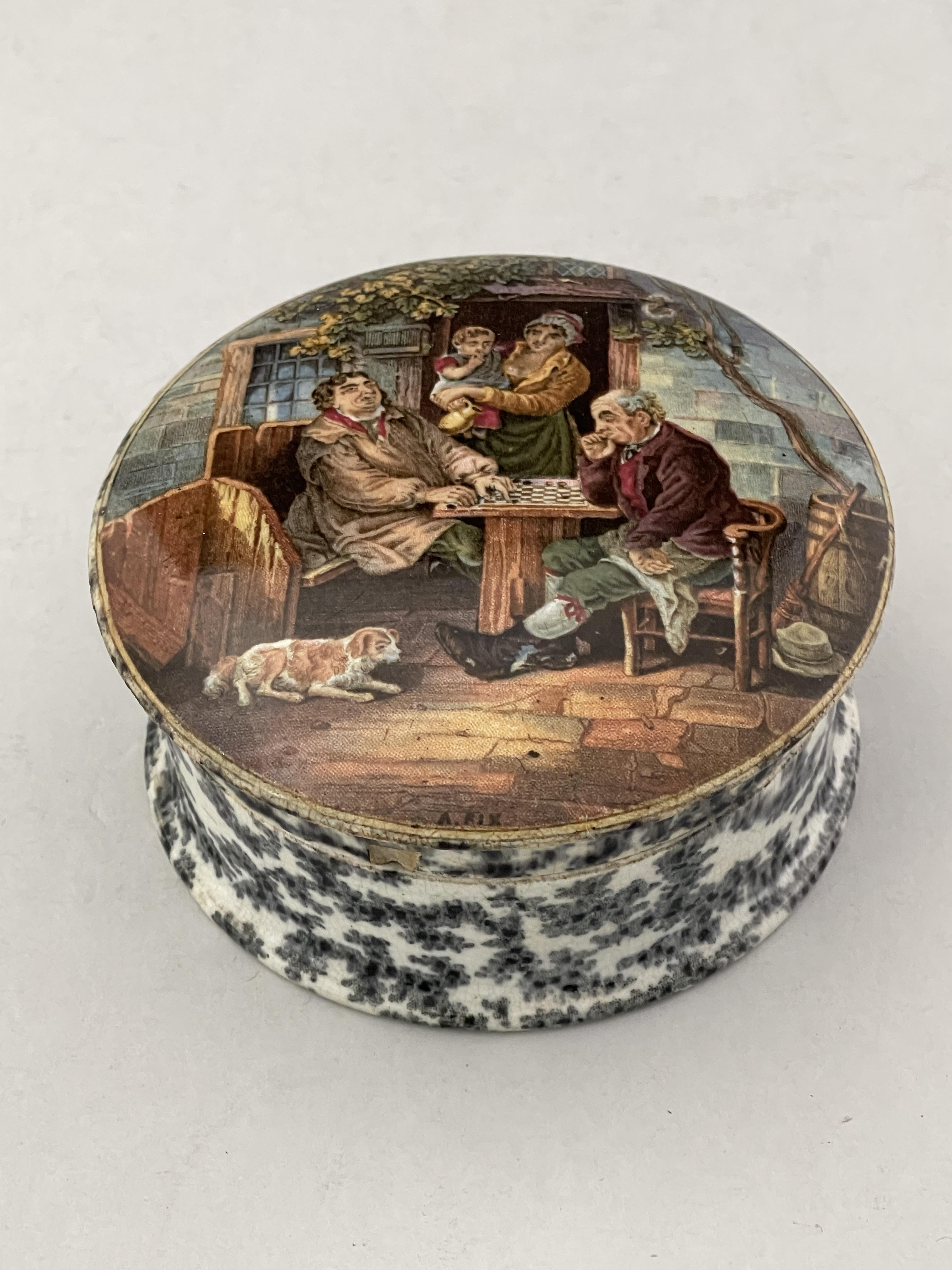 A Prattware pot lid and base, circa 1850