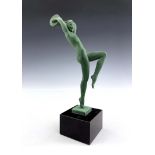 Raymonde Guerbe for Le Verrier, an Art Deco patinated art metal figure of a tambourine dancer