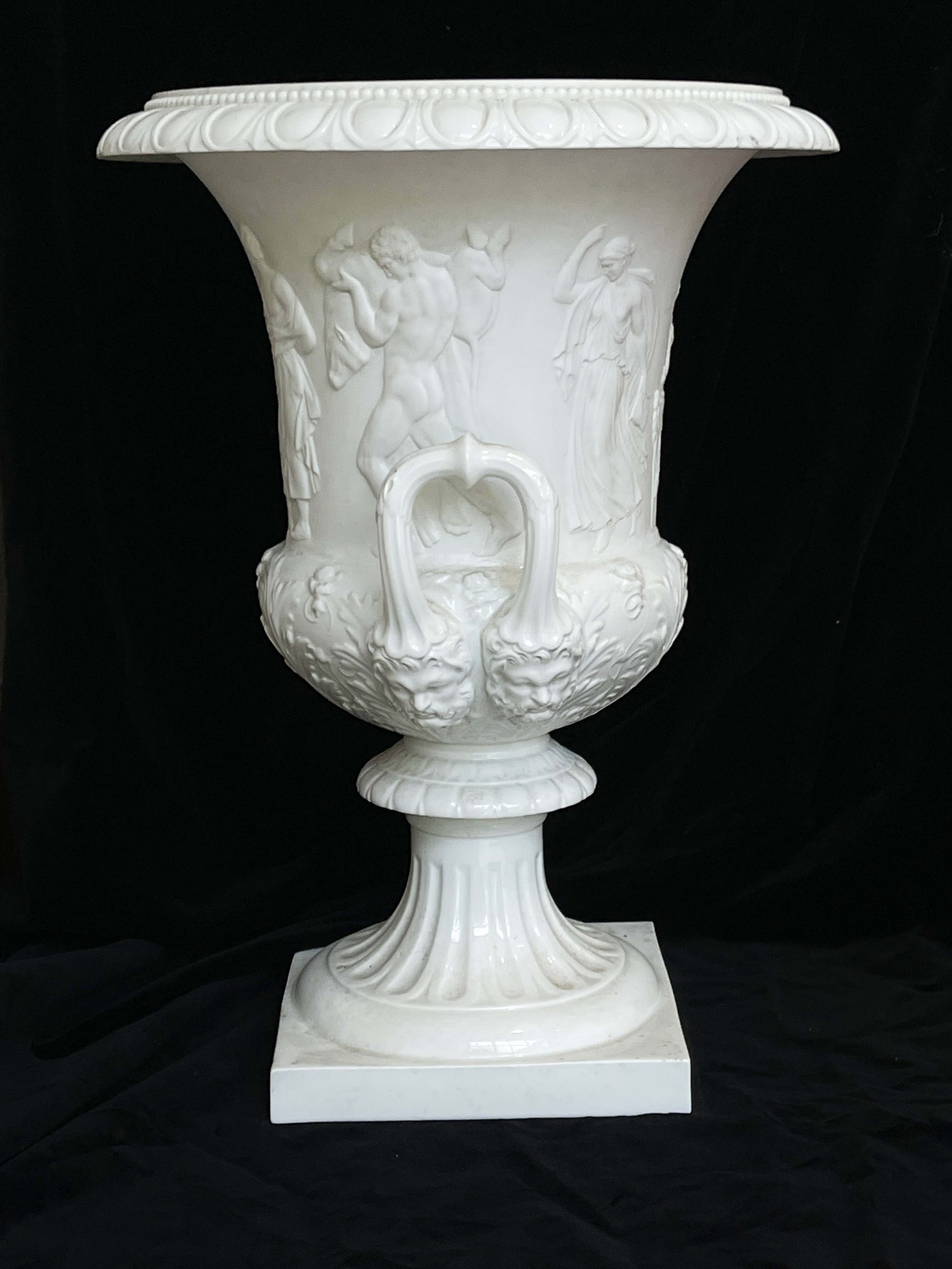 Ginori, Italy, Vaso Mediceo, a campana vase, white glazed and biscuit porcelain in the Renaissance