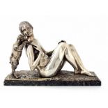 Germaine Oury Desruelles, Fille at Chevre, an Art Deco silvered bronze figure group, circa 1925,