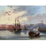 English School, 19th Century, shipping off a coast at sunset, bears signature W. Collins and date