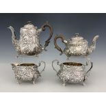 A George IV silver four piece tea and coffee set, J Whitehouse, London 1825