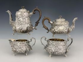 A George IV silver four piece tea and coffee set, J Whitehouse, London 1825