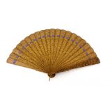 A Chinese Qing Dynasty export sandalwood brise fan, mid 19th century, 中国雕花扇清朝, each stick finely