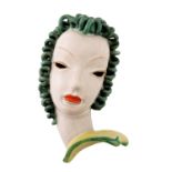 Rudolf Knorlein for Goldscheider, woman with green curly hair wall mask